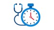 © Mas - Blue stethoscope and stopwatch icons. Illustration with red hour hand on white. Vector style, clean design