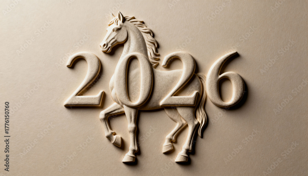 Elegant Embossed Year of the Horse 2026 Zodiac Art. Horse for Year 2026 ...
