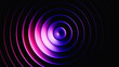 © NeoLeo - 3d render. Layered rings with purple gradient effect. Abstract geometric background of ribbed glass illuminated with pink blue neon light
