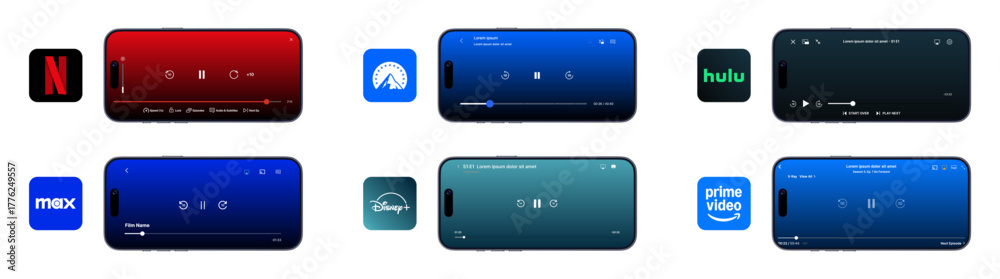 Streaming Apps UI Mockup on iPhone 17 Pro Max – Netflix, Disney+, Hulu ...