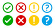 © TheOrigins - Right, wrong, tick, cross, checkmark, exclamation, question mark icons set in colorful outline and solid vector illustration.