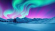 © MarinaLye - Stunning aurora borealis illuminating snow-covered mountains and winter landscape, colorful night sky with green and purple lights, magical winter scenery.