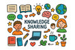© Влада Яковенко - Colorful Knowledge Sharing Icons. Knowledge sharing. Colorful Hand-drawn doodle Children illustration Knowledge sharing books, light bulbs, chat bubbles,