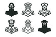 © Viacheslav - Mystical Deity Logos. Ancient gods and goddesses in a mystical landscape. Set Logo of Ancient gods and goddesses in a mystical landscape: Thor Mjolnir hammer.