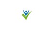 © Wahyu - A minimalist design shows a person with raised arms atop a large green checkmark. The figure is blue. The background is white