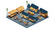 © Maureen - Isometric marketplace scene with food stalls and lively outdoor dining