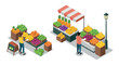 © Maureen - Isometric market scene with people shopping at fruit and vegetable stalls