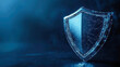 © Poramet - digital shield symbolizing cybersecurity and protection against online threats on a blue background
