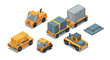 © Sapphire - Isometric airport equipment set baggage tractors and cart illustrations
