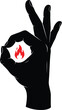 © Mahraz - Hand making ok sign with a vibrant red flame icon symbolizing energy, approval, and passion art