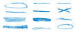 © Syuzann q - Blue underline crayons elements. Line graphite pencil brush stroke textured. Chalk or charcoal strikethrough marks set. Hand pen drawn highlight and emphasis. Vector scribble dividers on transparent.