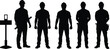 © Hey world - Construction workers silhouette, hard hats, teamwork, labor force, industrial safety, tools, job site, black vector, tradespeople, occupational icons, illustration