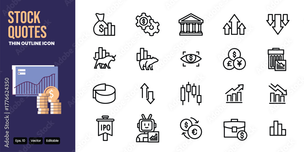 stock quotes thin outline icon set vector design good for web and ...