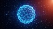 © UniqueStore - Glowing blue interconnected network sphere with radiating lines and particles against a dark with orange light flare