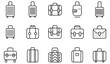 © Mahabub - Modern travel and suitcase vector icons — clean outline illustrations of luggage and baggage for airline, journey, and trip graphics