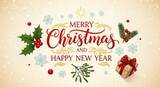 Warm wishes for a joyous Christmas and a bright, prosperous New Year, adorned with festive holly, mistletoe, and a delightful gift.