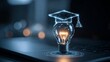 © SUPHANSA - Digital Education Concept with Innovative Light Bulb, Graduation Cap, and Symbols on Touchscreen Interface for Modern Learning and Knowledge Sharing