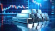 © Olga Gorkun - Silver bars stacked under market chart illustrating financial security, investment, and economic stability in global trade and precious metals trend