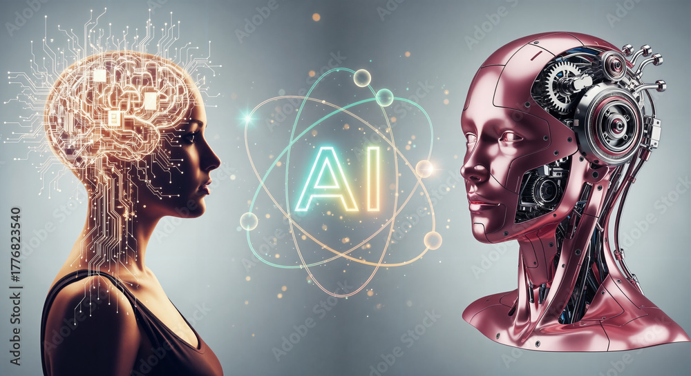 Digital Human Mind vs. Robotic Head, A Futuristic Depiction of the ...