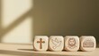 © MEO - Religious Symbols on Wooden Blocks Representing Faith and Spirituality Concepts