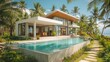 © mila103 - Bright and airy villa showcases large windows inviting pool and tropical landscaping in paradise.