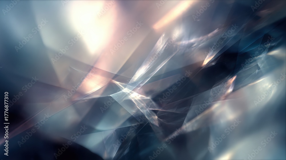 This artwork features a vibrant abstract design filled with dynamic geometric shapes. Soft light contrasts with darker areas, creating an engaging visual experience.