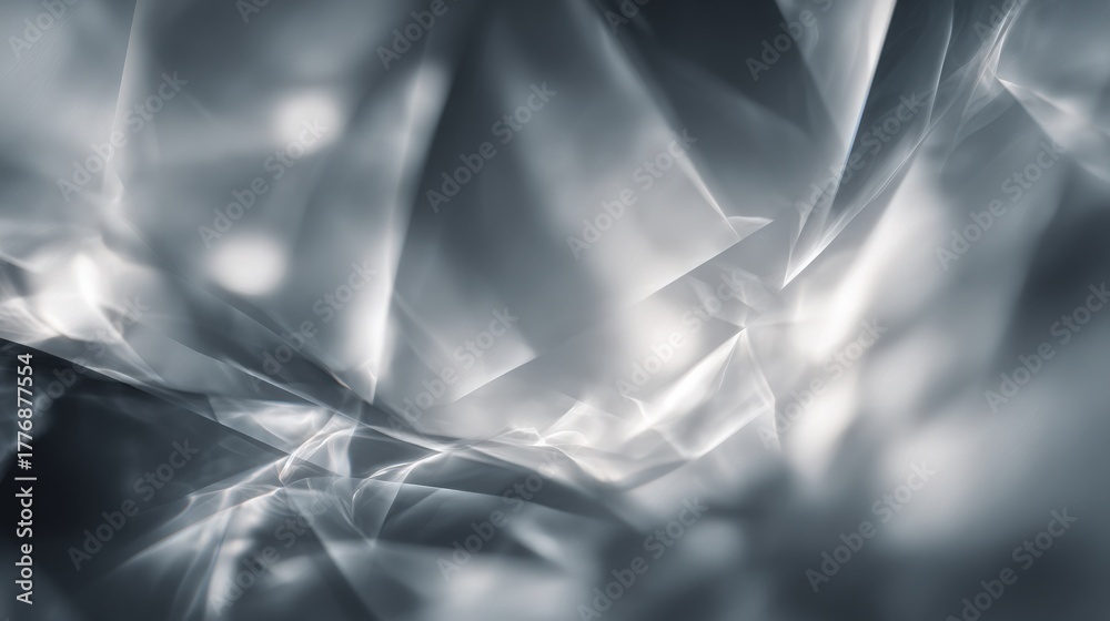 The composition features a dynamic arrangement of gray and white shapes creating an abstract scene.