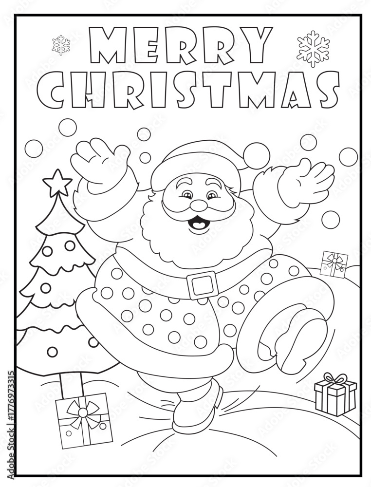 Happy Dancing Santa Claus Holiday Coloring Sheet for Children. Cute ...