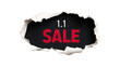 © Mr_Studio - Torn paper revealing a 11 sale announcement isolated on transparent background.