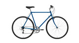 A classic blue bicycle with a black seat and silver components isolated on transparent background, png