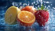 © HPMP Studio - Fresh Citrus Fruits and Strawberry with Water Splashing on Blue Surface
