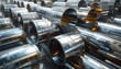 © Samantha - Gleaming industrial components are arranged in a  view, showcasing a multitude of cylindrical metal tubes with reflective surfaces.