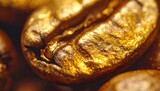 Gleaming golden coffee bean, detailed, textured surface