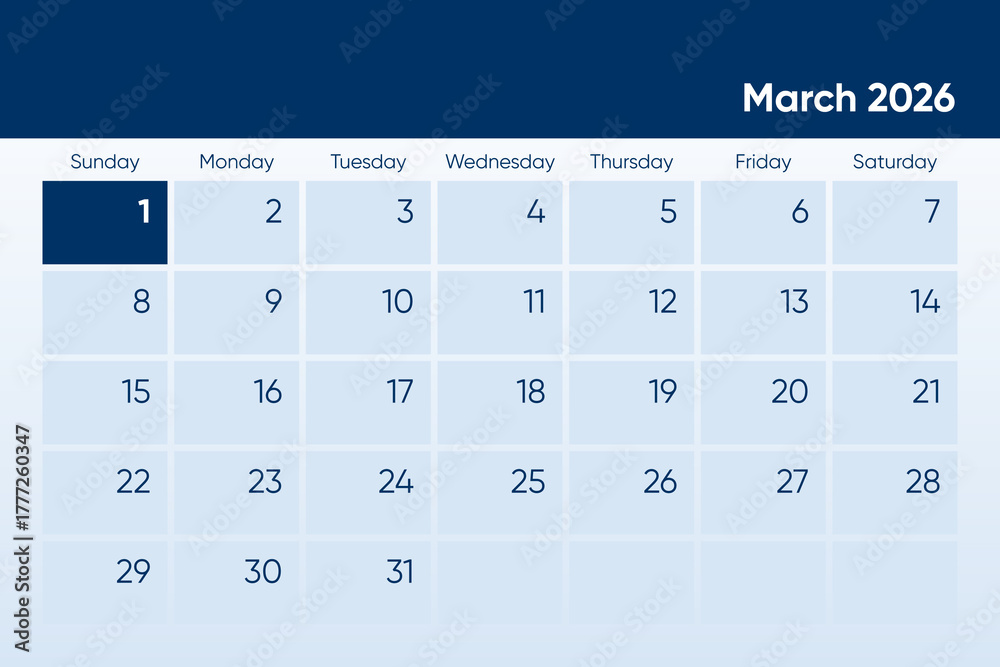 1 March 2026 calendar day design. It shows 2026 March 1 date calendar ...