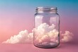 © JollyRita - Captured dreams float within a glass jar against a surreal pastel sky, symbolizing aspiration and imagination.