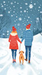 © AIRina - Couple walking their dog in the snowy winter landscape