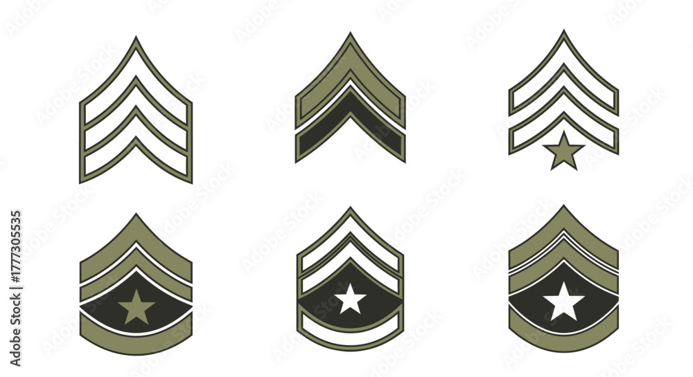 Illustrations depicting various military rank insignias on a stark ...