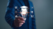 © Looker_Studio - Businessman holding AI light bulb with graduation cap icon, representing artificial intelligence in education, smart learning systems, online courses, digital transformation and e-learning technology.
