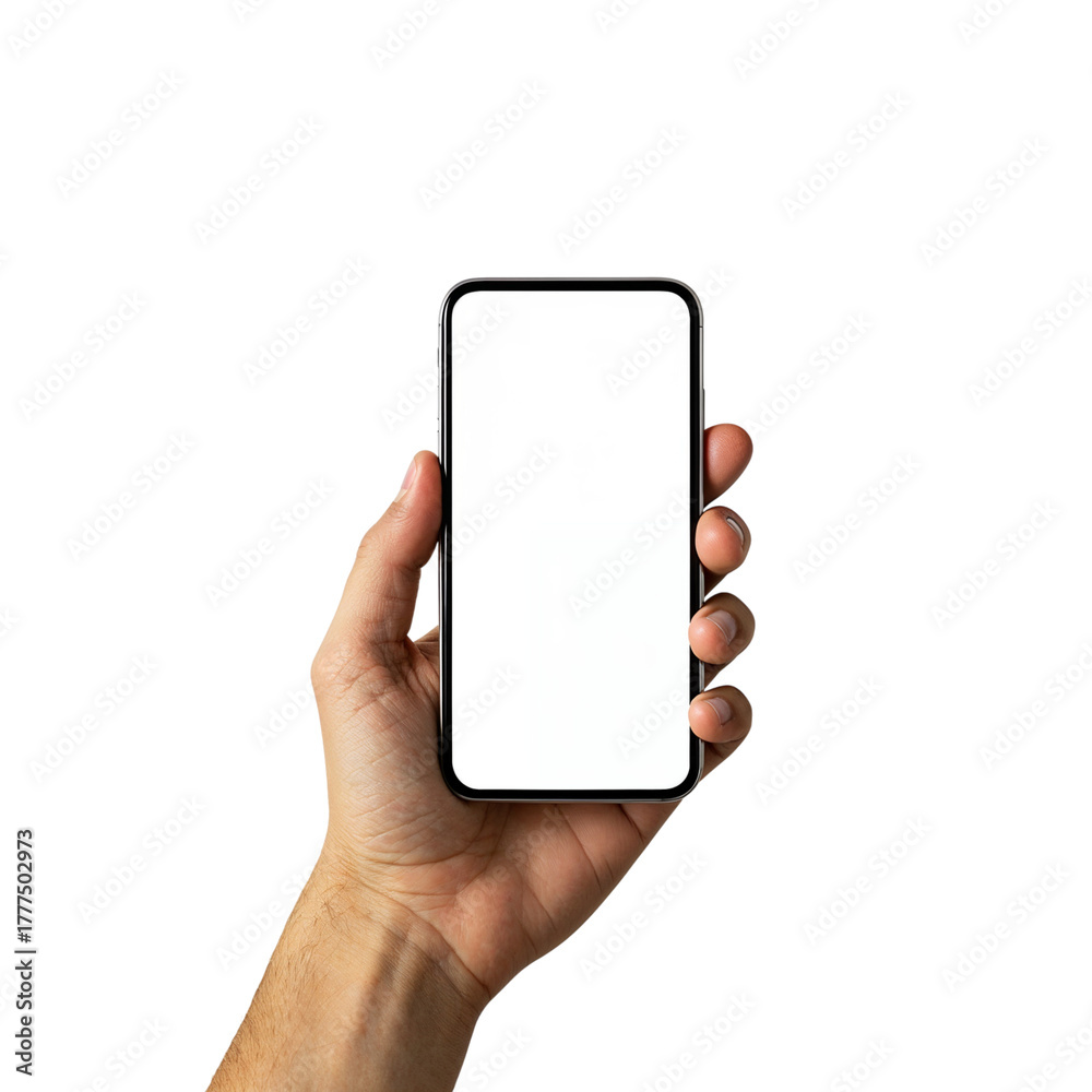 Hand holding modern smartphone with blank screen mockup for app ...