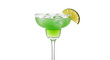 © Felippe Lopes - Icy green cocktail drink with salted rim and lime garnish served in glass against a transparent background for parties.