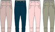 © Fahad - Fashion illustration of various colored casual trousers, showcasing design and style for apparel