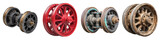 Vintage train wheels collection in various styles on transparent background
