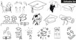 © Emran Graphics - Set of hand drawn graduation icons. Vector sketch doodle collection of graduate caps, diplomas, and students. Editable stroke.