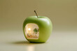 © laurent gendre - Discover your dream modern living space nestled inside a vibrant green apple, a surreal and inspiring visual for home design and creativity concepts.