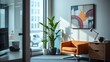© Evi - Modern office corner featuring contemporary furniture and abstract wall art.