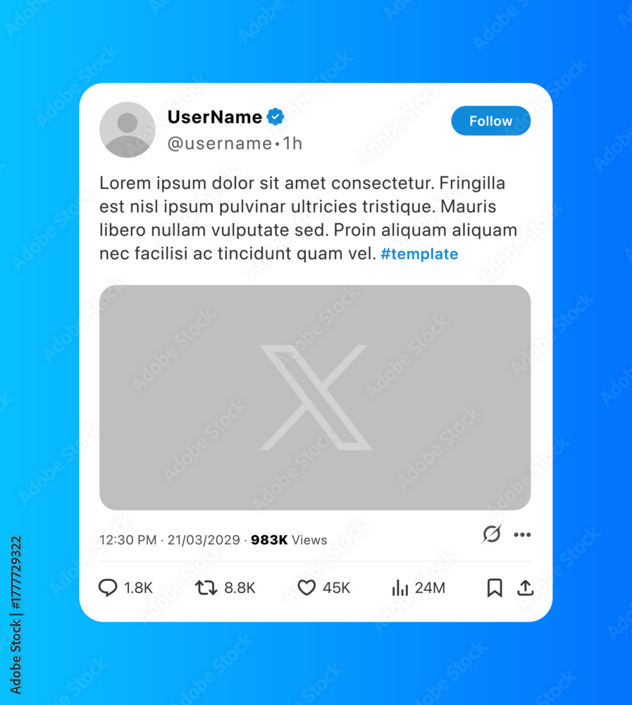 Formerly Twitter or X post UI template with tweet layout, verified ...