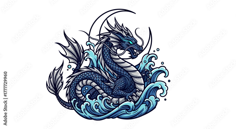 Mystical Dragon of the Deep: A majestic dragon, enveloped in swirling ...