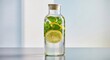 © Jonny Victor - Refreshing clear glass bottle filled with infused water featuring slices of lemon and fresh mint leaves on a light reflective surface