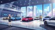 © Mouse - Anime Car Dealership with Futuristic Vehicles and Salesperson.