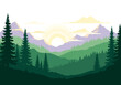 © charly - Layered mountain landscape with sunrise and evergreen forest silhouettes